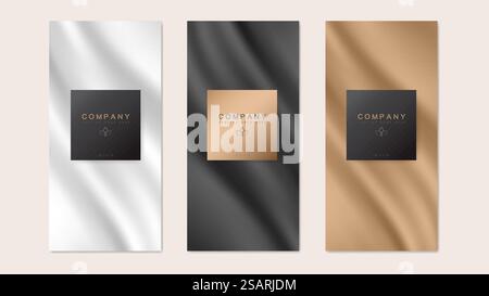 Set vettoriale di striscioni verticali con struttura e tessuto di seta. Modelli di sfondo per brochure, poster di copertina, pubblicità, volantini Illustrazione Vettoriale
