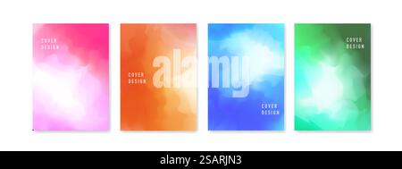 Sfondo acquerello astratto impostato. Collezione di copertine vettoriali colorate artistiche, design luminoso del modello per banner, poster, cartolina, copertina, brochure Illustrazione Vettoriale