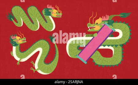 Set di caratteri Majestic CNY Dragon Illustrazione Vettoriale