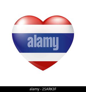 Icona cuore bandiera Thailandia vettoriale. Emblema lucido tailandese. Simbolo d'amore per il paese. Illustrazione isolata eps10 Illustrazione Vettoriale