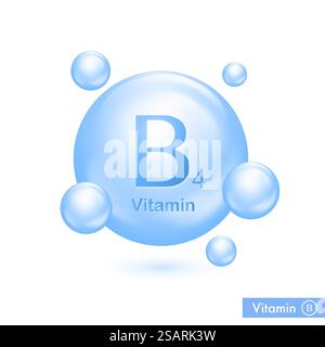 Icona vettoriale della vitamina B4. Capsula per pillole gocciolanti 3D. Design complesso vitaminico per la cura della pelle di bellezza. Medicina simbolo di salute della colina Illustrazione Vettoriale