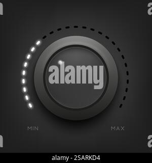 Manopola del volume. Pulsante di commutazione. Levetta audio da cruscotto con scala di controllo stereo. Sintonizzatore dei livelli radio realistico. Amplificatore o mixer. Regolatore del registratore. Illustrazione vettoriale Illustrazione Vettoriale