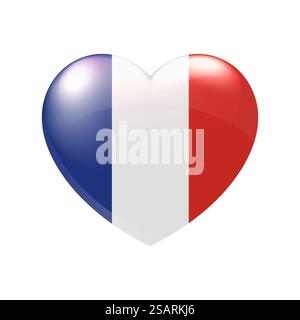 Icona lucida con bandiera francese. Simbolo d'amore per il paese. Illustrazione isolata vettoriale eps10 Illustrazione Vettoriale