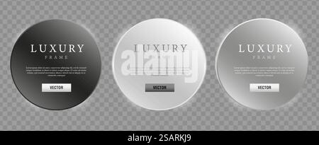 Set di cornici in nero, argento e bianco con effetto lucido. Illustrazione vettoriale Illustrazione Vettoriale