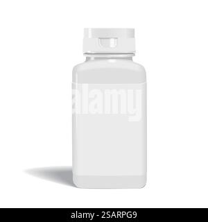 flacone bianco per medicinali con etichetta isolata su sfondo bianco . bottiglia di medicine Illustrazione Vettoriale