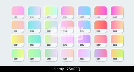 Campioni di catalogo della tavolozza dei colori sfumati in RGB o ESADECIMALE. Pantone color pastello e neon Illustrazione Vettoriale
