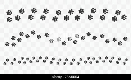 Impronta del piede vettoriale Paw. Cane, cucciolo, gatto, orso, percorso del lupo, tracce di animali su sfondo trasparente. Illustrazione vettoriale Illustrazione Vettoriale