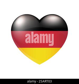 Icona cuore bandiera Germania vettoriale. Emblema tedesco lucido. Simbolo d'amore per il paese. Illustrazione isolata eps10 Illustrazione Vettoriale