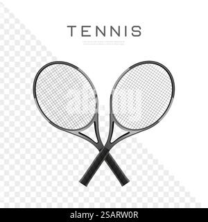 Due racchette da tennis incrociate immagine vettoriale realistica. Icona dei tornei sportivi. Emblema del campionato di tennis o del club Illustrazione Vettoriale