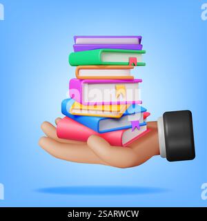 Stack 3D di libri chiusi in mano isolati. Icona Rendering pile di libri. Serie di letteratura didattica o aziendale. Reading Education, e-book, Letteratura, Enciclopedia, Textbook. Illustrazione vettoriale. Pila 3D di libri chiusi in mano Illustrazione Vettoriale