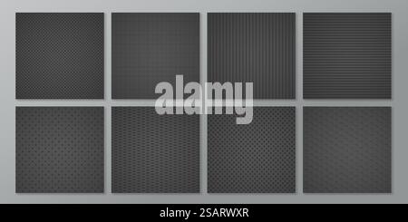 Set di vettori di texture astratte. Modello quadrato nero, modello di sfondo, superficie con punti e linee Illustrazione Vettoriale