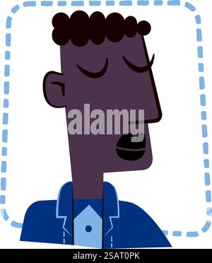 Adesivo retrò di un giovane uomo nero con un abito blu Illustrazione Vettoriale