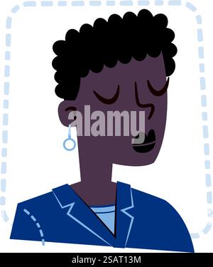 Adesivo retrò di una giovane donna nera con un abito blu Illustrazione Vettoriale