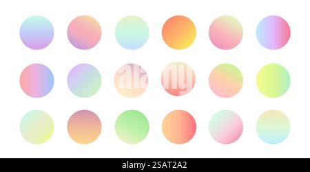 Collezione di cerchi color pastello su sfondo bianco. Gradiente vettoriale impostato. Colori alla moda e delicati Illustrazione Vettoriale