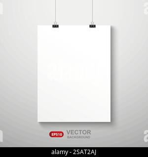 Mockup verticale realistico per poster con foglio di carta A4 su una fune. Sfondo vettoriale EPS10 Illustrazione Vettoriale