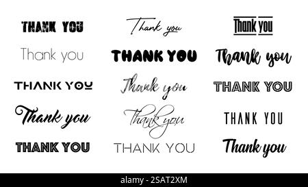 Set iscrizioni di ringraziamento. Cartolina di ringraziamento per calligrafia e testo per lettere. Messaggio del Ringraziamento. Illustrazione vettoriale Illustrazione Vettoriale
