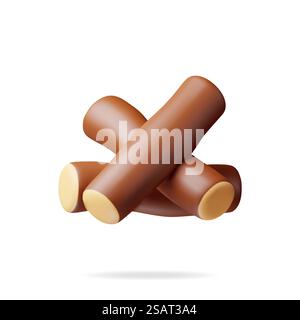 Pila 3D di legna da ardere isolata su bianco. Crea pile di tronchi di legno per il fuoco da campeggio. Concetto di industria del legname. Icona tronchi ad albero. Illustrazione vettore cartoni animati. Pila 3D di legna da ardere Illustrazione Vettoriale