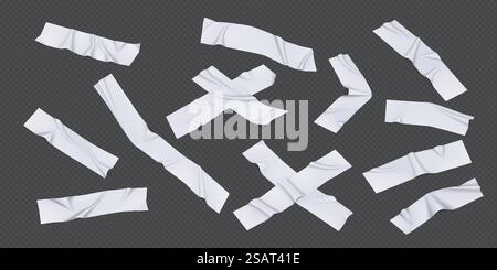 Nastro per condotti in argento realistico set di illustrazioni vettoriali. Collezione di strisce in lamina metallica olografica lucida. elementi di progettazione 3d su sfondo trasparente. Nastro per condotti in argento realistico set di illustrazioni vettoriali Illustrazione Vettoriale