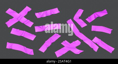 Strisce olografiche rosa per immagini vettoriali realistiche. Raccolta di parti con nastro adesivo colorato. elementi 3d su sfondo trasparente. Strisce olografiche rosa per immagini vettoriali realistiche Illustrazione Vettoriale