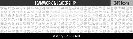 Collezione di icone lineari di lavoro di squadra e leadership. Grande set di 245 icone di lavoro di squadra e leadership. Raccolta di icone con linee sottili. Illustrazione vettoriale Illustrazione Vettoriale