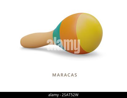 Maracas colorate realistiche. Strumento musicale folk noise. Shakers messicani, oggetti di scena per le vacanze. Souvenir da viaggio. Giocattolo di legno per bambini, sonaglino. Illustrazione vettoriale. Maracas colorate realistiche. Strumento musicale folk noise. Shakers messicani, oggetti di scena per le vacanze Illustrazione Vettoriale