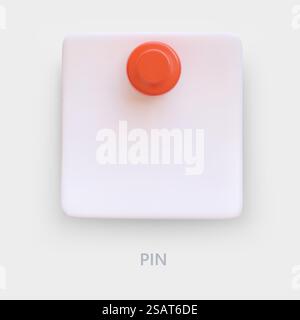 Adesivo vuoto con perno rosso, vista frontale. Mockup vettoriale, posto per slogan, logo, messaggio. Modello per la progettazione Web. Nota vuota con miniatura. Promemoria del white paper. Adesivo vuoto con perno rosso, vista frontale. Mockup vettoriale, posto per slogan, logo, messaggio Illustrazione Vettoriale