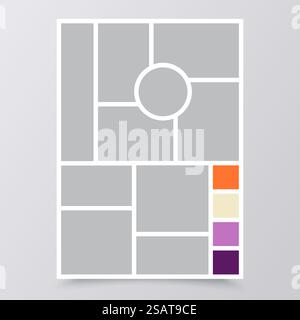 Griglia moodboard. Modello collage. Mood board vuoto. Layout delle foto di progettazione. Cornici album mosaico... Collage foto modello. Layout del mood board. Illustrazione vettoriale. Illustrazione Vettoriale