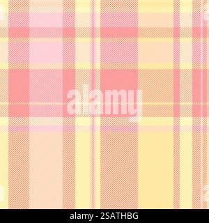 Controllare lo sfondo tartan del tessuto senza cuciture con un tessuto con motivo a quadri vettoriale in rosso e colori chiari. Illustrazione Vettoriale