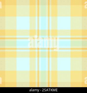 Trama a molla con motivo in lino senza cuciture. Tessuto a quadri con sfondo tartan di Capodanno nei colori giallo e chiaro. Illustrazione Vettoriale