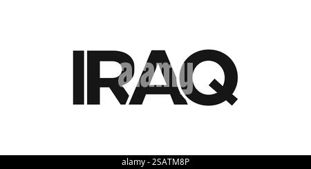 Emblema dell'Iraq per stampa e web. Il design presenta uno stile geometrico, un'illustrazione vettoriale con caratteri tipografici in grassetto in caratteri moderni. Slogan grafico isolato su sfondo bianco. Illustrazione Vettoriale
