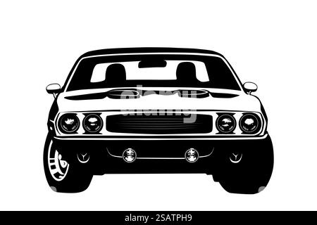 Illustrazione vettoriale della silhouette della leggenda della muscle car americana. Sagoma della leggenda della muscle car americana Illustrazione Vettoriale