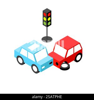Semaforo isometrico per incidenti stradali. Illustrazione vettoriale. EPS 10. Nessuna trasparenza. Nessuna pendenza. Semaforo isometrico per incidenti stradali Illustrazione Vettoriale