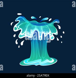Icona vettoriale colore spruzzo con getto d'acqua su sfondo scuro. Potente geyser ad acqua. Spruzzi d'acqua per la progettazione di un cartone animato. Icona vettoriale colore spruzzo con getto d'acqua su sfondo scuro Illustrazione Vettoriale