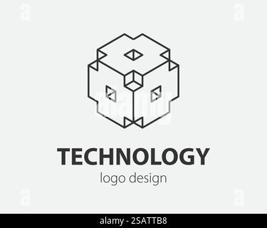Block Logo design astratto tecnologia modello vettoriale di comunicazione stile lineare. Icona concetto logotipo Internet di intelligence.. Design della linea del logo tecnologico. Logotipo per azienda digitale. Illustrazione Vettoriale