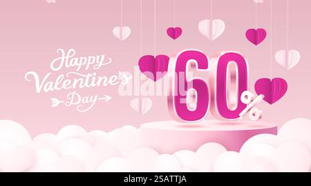 Buon San Valentino, Mega offerta, offerta speciale, banner sconto 60. Promozione cartello. Vettore. Buon San Valentino, Mega offerta, offerta speciale, banner sconto 60. Promozione cartello. Illustrazione vettoriale Illustrazione Vettoriale
