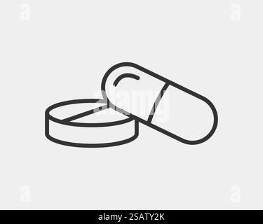 Vettore icone mediche. Pillole e capsule icon medicine farmaco. Silhouette nera bianca isolata sullo sfondo. Illustrazione Vettoriale