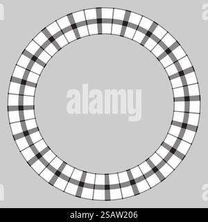 Modello di design vintage con telaio rotondo vettoriale. Il bordo circolare crea una trama a quadri. Sfondo scozzese tartan per collage, gif card, artigianato artigianale. Illustrazione Vettoriale