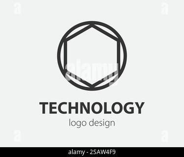 Logo geometrico vettoriale in un cerchio. Logotipo high-tech per nanotecnologia, criptovaluta e applicazioni mobili in un semplice design lineare. Design astratto del logo. Modello logo vettoriale. Illustrazione Vettoriale