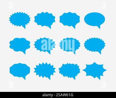 Impostare il vettore vocale dei fumetti di conversazione. Elementi di design vuoti dell'icona a forma di bolla. Modello di simbolo chat online. Adesivi con palloncino da collezione silhouette. Illustrazione Vettoriale