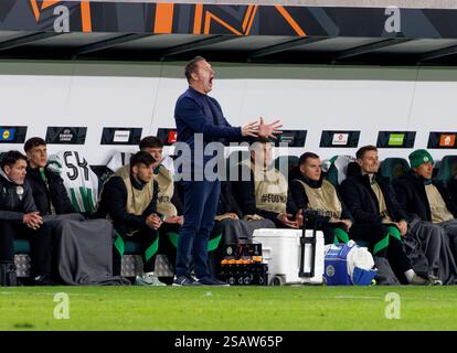 Budapest, Ungheria. 30 gennaio 2025. Robbie Keane, capo allenatore del Ferencvarosi TC reagisce durante la partita UEFA Europa League 2024/25 fase MD8 tra il Ferencvarosi TC e l'AZ Alkmaar allo stadio Ferencvaros il 30 gennaio 2025 a Budapest, Ungheria. Crediti: Laszlo Szirtesi/Alamy Live News Foto Stock