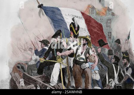 Francia. Parigi. Rivoluzione francese del 1830. "Charbonnier est maitre chez lui, luglio 29". Incisione "Journées Révolutionnarires". 1830-1840', Parigi, 19°. Foto Stock