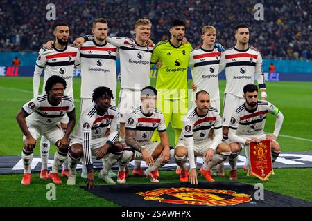 Bucarest, Romania. 30 gennaio 2025. I giocatori del Manchester United posero prima della partita di calcio UEFA Europa League tra il Manchester United e l'FCSB a Bucarest, Romania, 30 gennaio 2025. Crediti: Cristian Cristel/Xinhua/Alamy Live News Foto Stock