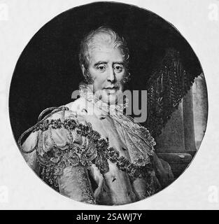 Carlo X di Francia (1757-1836). Re di Francia e Navarra, 1824-1830. Incisione tratta da un dipinto di Gérard. xix secolo. Foto Stock