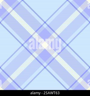 Texture motivo a quadri senza cuciture di sfondo vettoriale con un tessuto in tessuto tartan dai colori chiaro e blu. Illustrazione Vettoriale