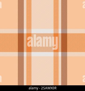 Motivo di fondo tartan in tessuto a quadri senza cuciture con un vettore di tessuto a scacchi nei colori arancione e bianco. Illustrazione Vettoriale