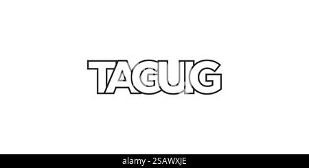 Taguig nelle Filippine emblema per stampa e web. Il design presenta uno stile geometrico, un'illustrazione vettoriale con caratteri tipografici in grassetto in caratteri moderni. Slogan grafico isolato su sfondo bianco. Illustrazione Vettoriale