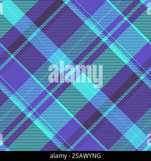Controllo vettoriale dello sfondo di Capodanno, trama interna in tessuto. Motivo scozzese in tessuto nostalgia senza cuciture in colore viola e indaco. Illustrazione Vettoriale