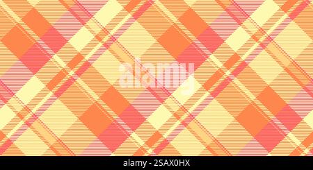 Motivo stazionario in tartan texture vettoriale sottile e senza cuciture. Quadri in tessuto francese di colore giallo e arancione. Illustrazione Vettoriale