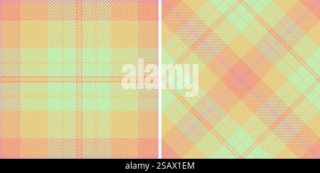 Texture tessile a quadri di tartan a quadri con motivo in tessuto, set di vettori senza cuciture nei colori degli alimenti. Tessuto a quadri di tartan a quadri con motivo in tessuto e vettore senza cuciture. Illustrazione Vettoriale