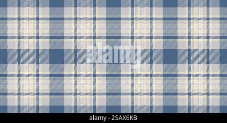 Moderno motivo a controllo vettoriale, morbido sfondo a trama tartan. Classico tessuto senza cuciture a quadri nei colori grigio e blu. Illustrazione Vettoriale